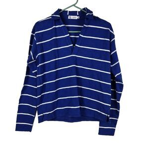 Carve Designs Women's Size Small Blue White Striped Collared Top NWOT